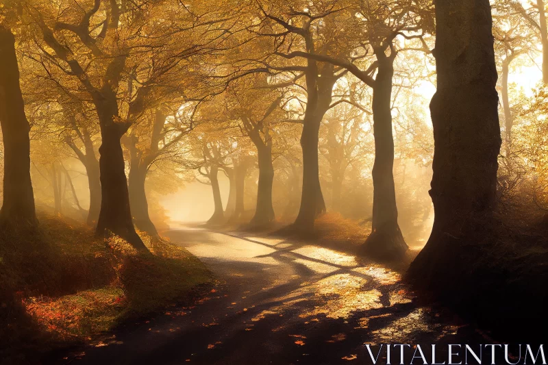 Mystical Foggy Morning in British Woodlands AI Image