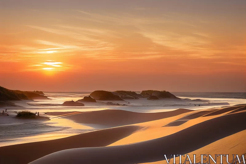Sunset Over Beach and Dunes - A Serene Landscape AI Image