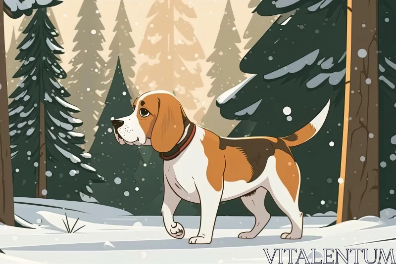Beagle in Snowy Forest - Graphic Novel Style Illustration AI Image