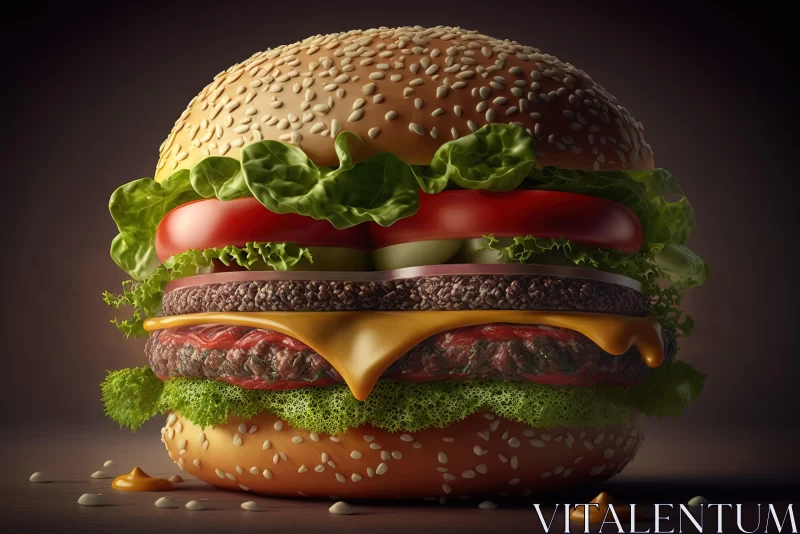 Photorealistic 3D Burger Art: A Detailed Study of Food and Color AI Image