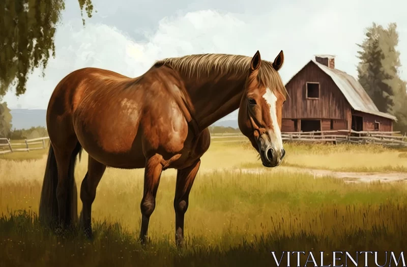 Rustic Farm Horse - Realistic Oil Painting AI Image