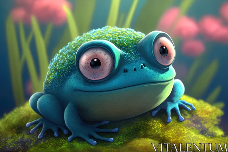 Blue Frog on Field - Photorealistic Character Design AI Image