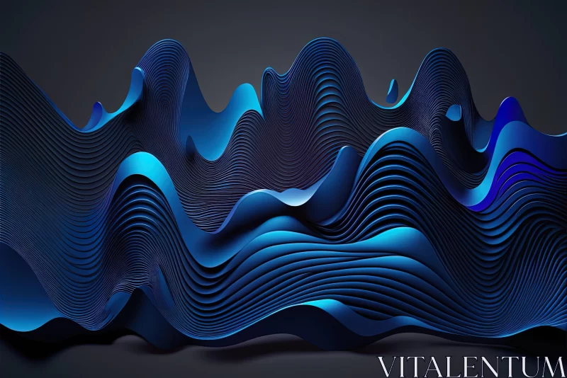Abstract Blue Waves on Dark Background - Surreal 3D Landscape AI Image