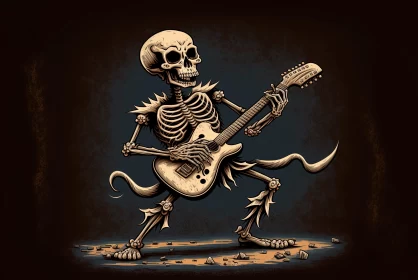 Skeleton Guitarist: A Darkly Detailed Illustration