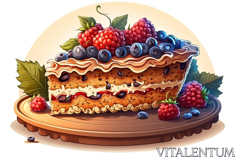 Delightful Illustration of a Multilayered Cake with Berries AI Image