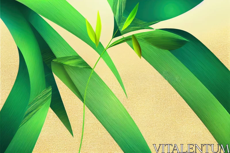 Green Leaves on Sandy Beach: A Graphic Illustration in Desertwave Style AI Image