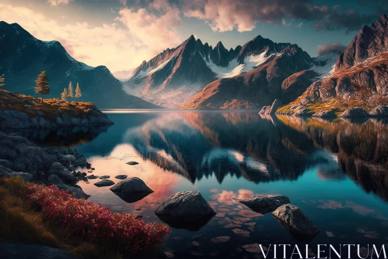 Romantic Norwegian Mountain Landscape - Fantasy Elements AI Image