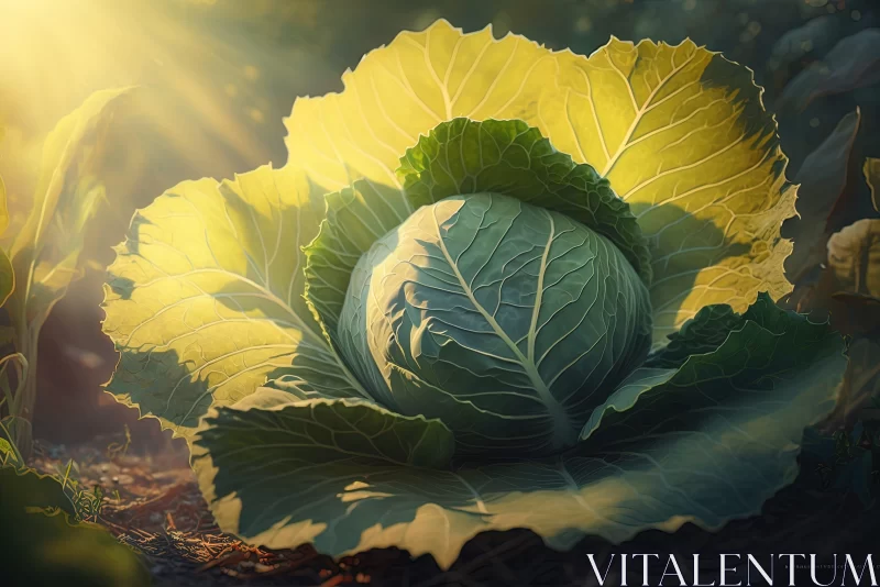 Sunlit Cabbage: A Fusion of Reality and Fantasy Artwork AI Image