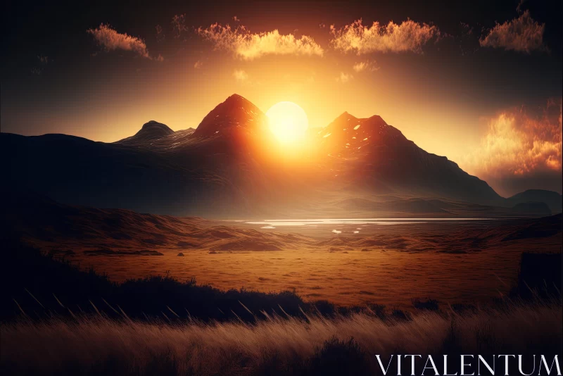 Sunset Scene in Desert: Photorealistic Landscape Art AI Image