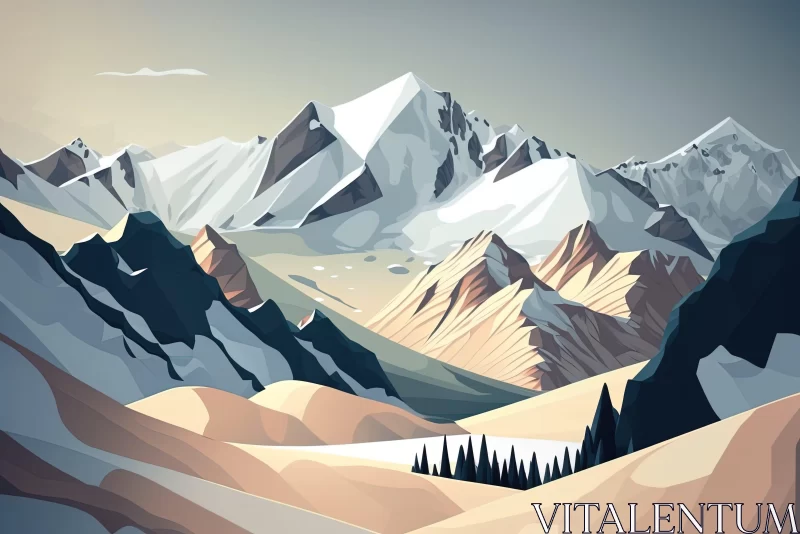 Abstract Mountain Panorama Illustration in Gray and Beige AI Image