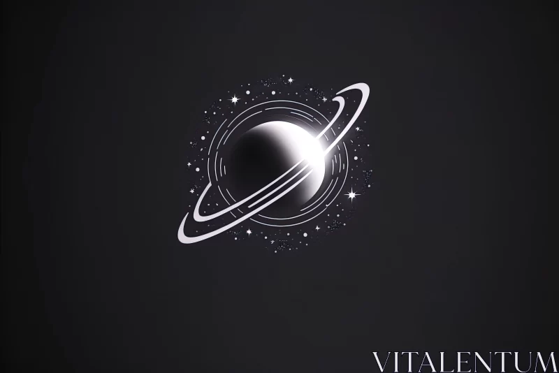 AI ART Saturn Flat Icon in Light Black and Silver - Universe/Galaxy Art