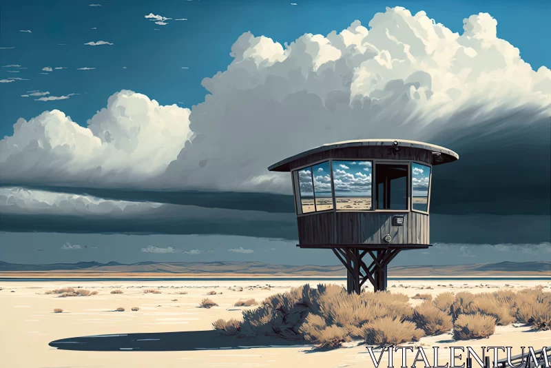 Wooden Watch Tower in Desert: A Study in Neo-pop and Cabincore AI Image