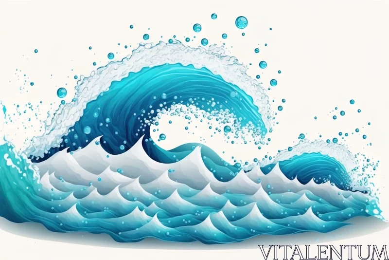 Blue Wave Crashing in Ocean - Detailed Cartoon Illustration AI Image