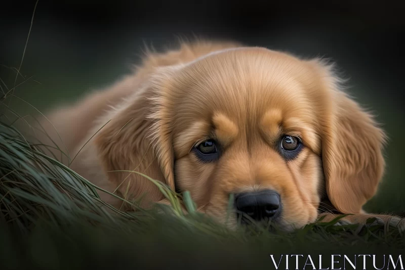 Golden Retriever Puppy in Grass - Emotive and Realistic Portrait AI Image