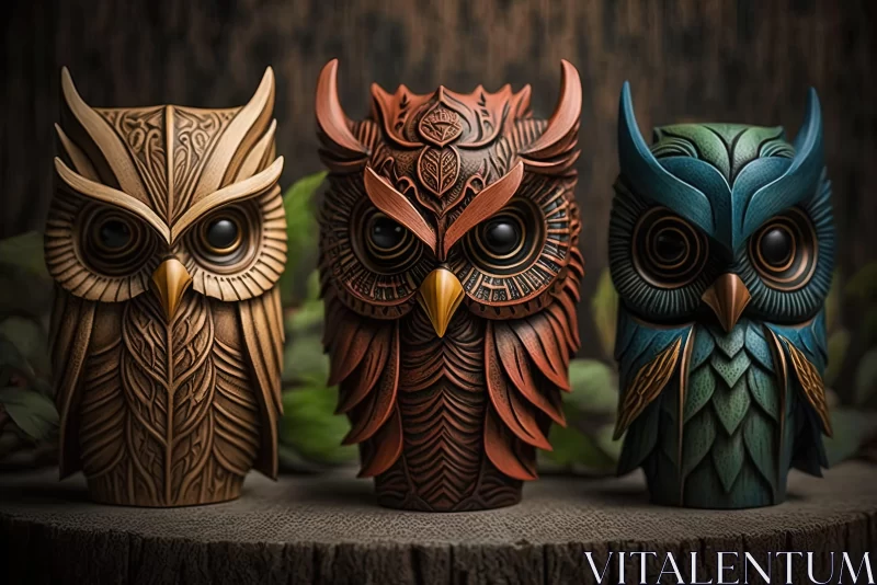 Exquisite Wooden Owl Sculptures - A Fusion of Art and Nature AI Image