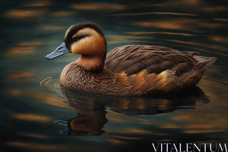 Realistic Oil Painting of a Duck in Calm Waters AI Image