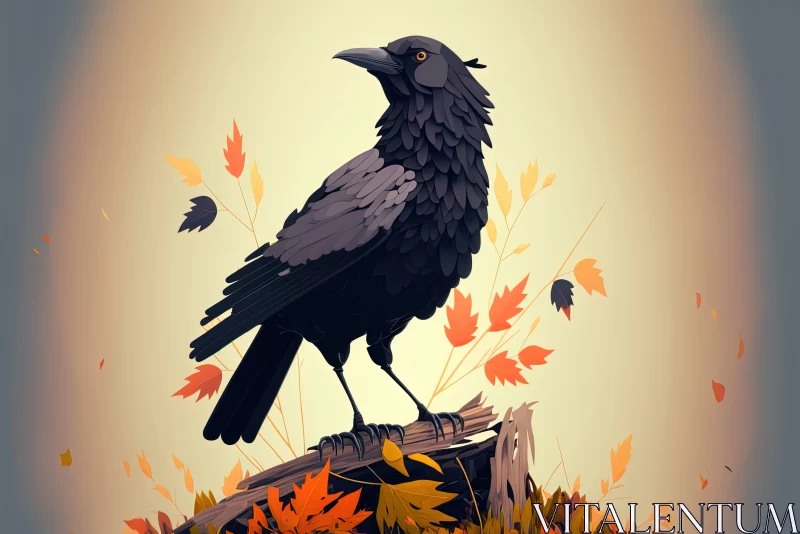 Black Crow on Autumn Leaf - Detailed 2D Game Art Illustration AI Image