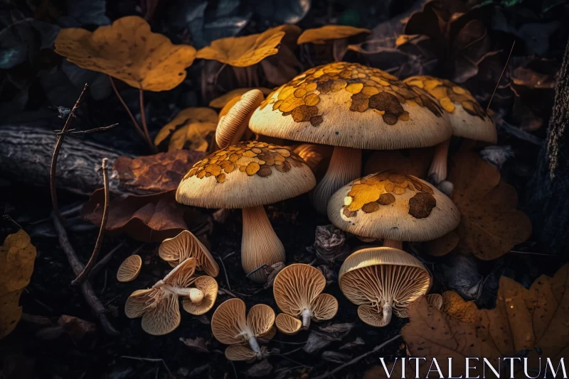 AI ART Fall Mushrooms: A Detailed Portrayal in Beige and Gold