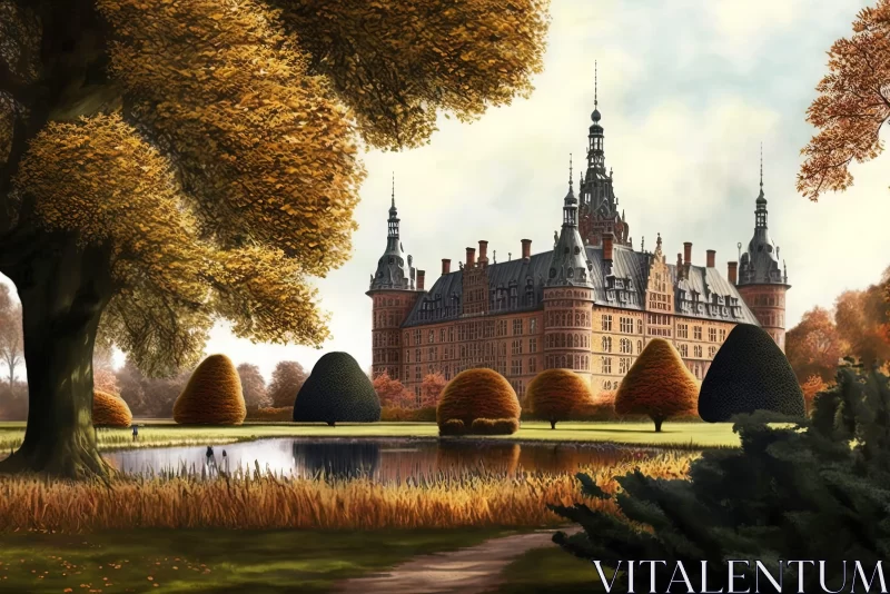 Autumn Castle Illustration in Dutch Landscape and Danish Design AI Image