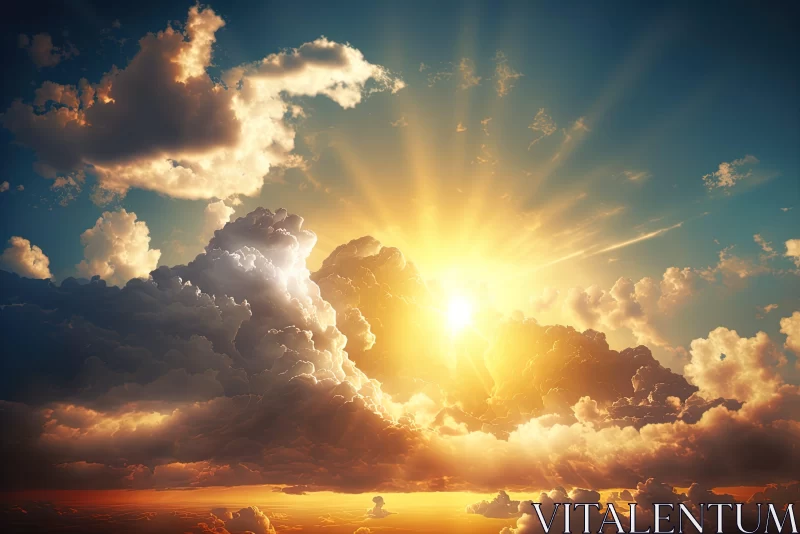 Stunning Sunset with Sunbeams Piercing Clouds AI Image