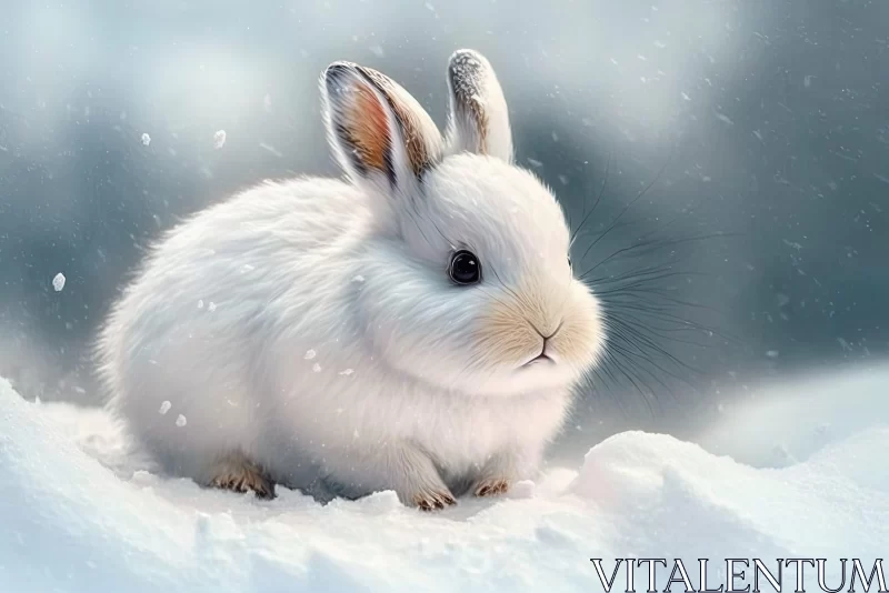 White Rabbit in Snow: A Colorful Precisionist Art AI Image