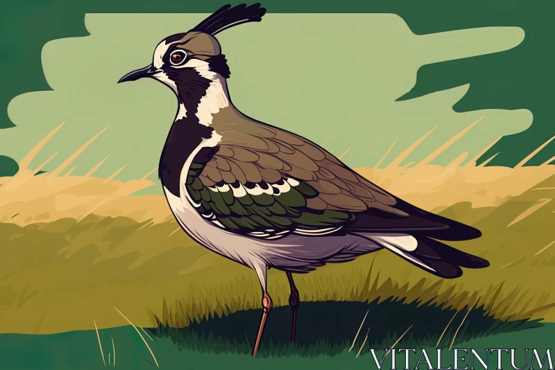 Bold Graphic Illustration of Bird in Grass AI Image