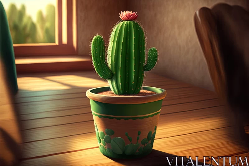 Cactus in Pot: A Charming 3D Illustration AI Image