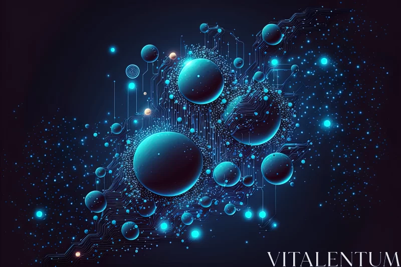 Cyberpunk Futurism Artwork: Luminous Bubbles in Dark Space AI Image