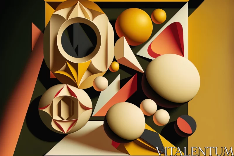 Abstract 3D Artwork with Geometric Shapes and Multilayered Dimensions AI Image