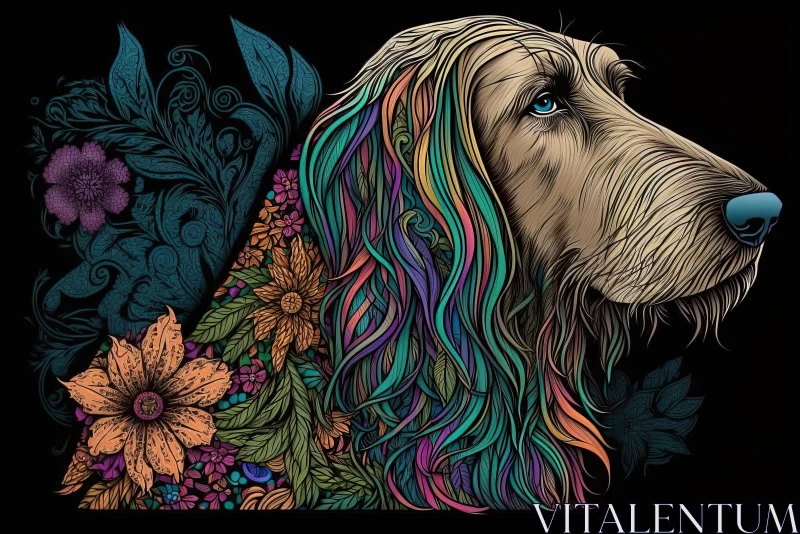 Artistic Illustration of Floral Dog in Moody Colors AI Image