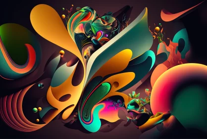 Colorful Abstract Artwork with Organic Forms and Fauna