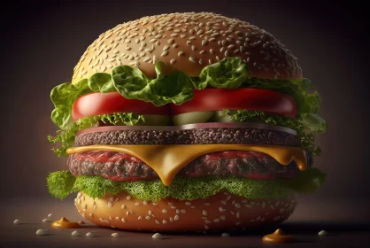 Photorealistic 3D Burger Art: A Detailed Study of Food and Color