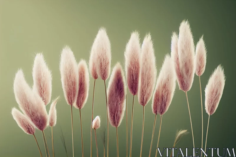 Soft Pink Feathered Grasses on Sepia-Toned Green Background AI Image