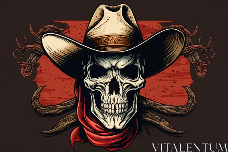 Western Style Cowboy Skull Illustration AI Image