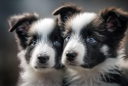 Black and White Border Collie Puppies Staring Into Each Other - Bokeh Style