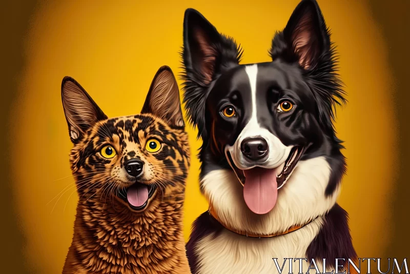 Cartoony Dog and Cat Portrait in Saturated Hues AI Image