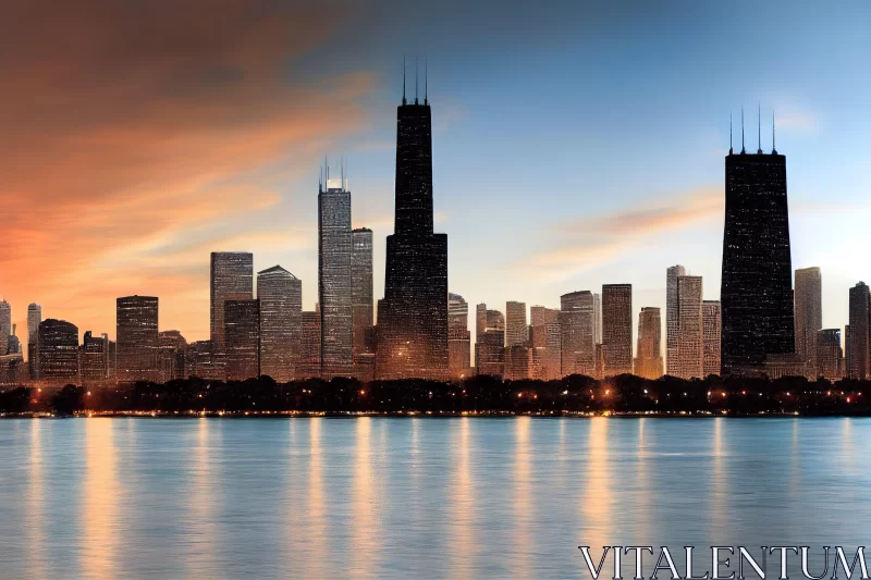 Chicago Skyline at Sunset: A Bronze Symphony AI Image