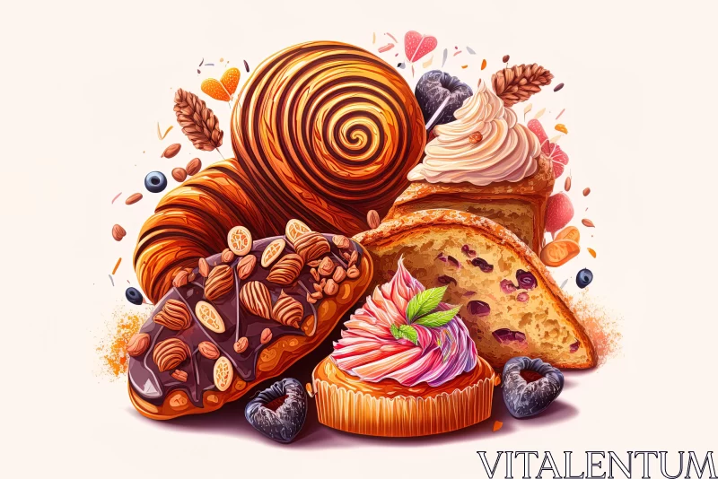 Colorful and Detailed Digital Art of Pastries AI Image