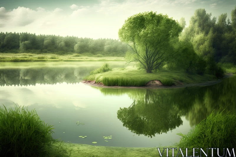 Nature's Serenity - Ethereal Green Landscape Wallpaper AI Image