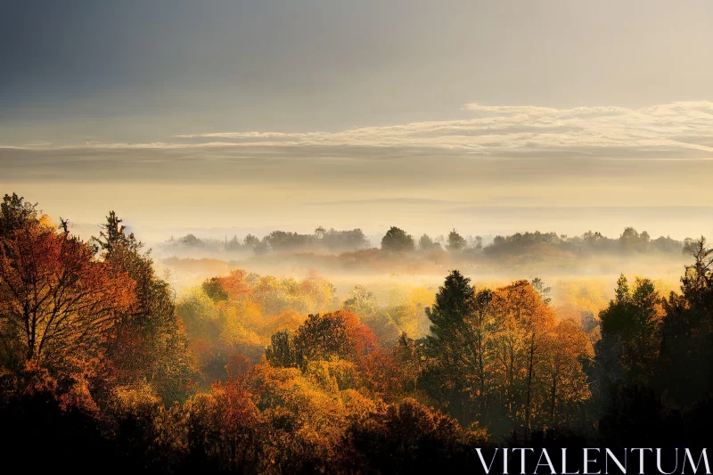 Autumn Fog in the English Countryside: A Panoramic View AI Image
