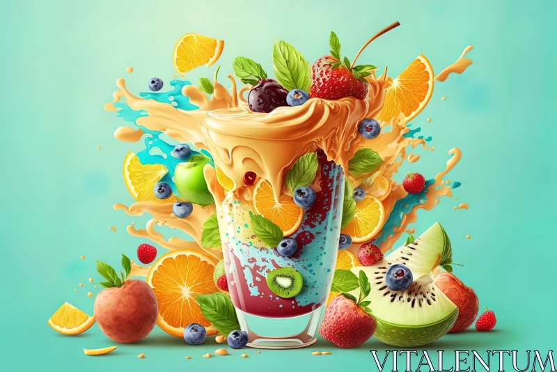 Fruit Smoothie with Colorful Chaos - A Surrealistic Blend AI Image