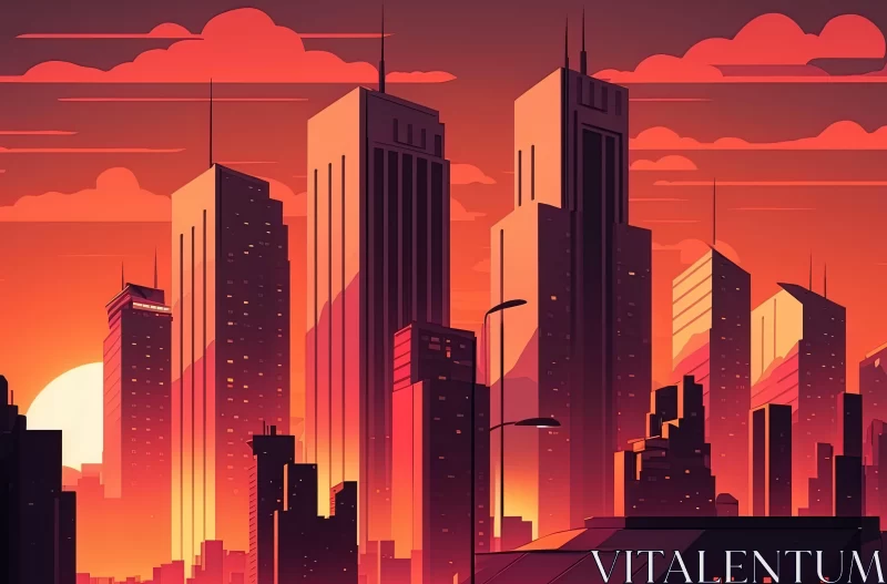 Neo-Pop Cityscape at Sunset - Cartelcore Inspired Illustrations AI Image
