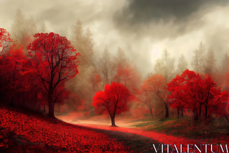 Poetic Landscape: Enchanting Red Forest AI Image
