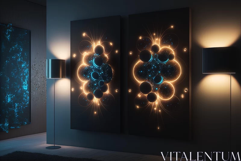 Neon Canvas Art in a Dark Room - Abstract Molecular Paintings AI Image