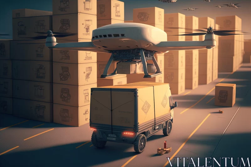 Future Tech Art: Drones and Delivery Van in Action AI Image