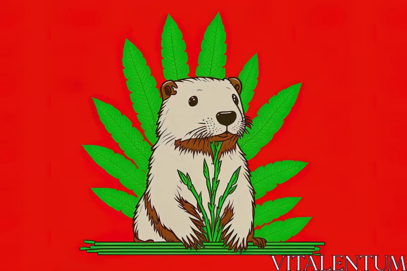 Psychedelic Beaver Art - A Journey in Red and Green AI Image