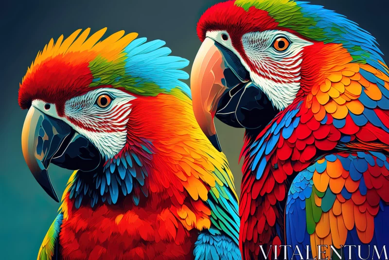 Colorful Parrot Duo in Detailed Acrylic Art AI Image