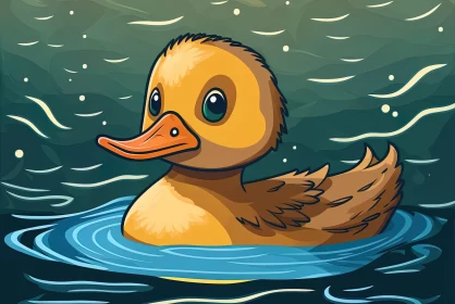 Whistlerian Cartoon Duck Floating in Water Illustration