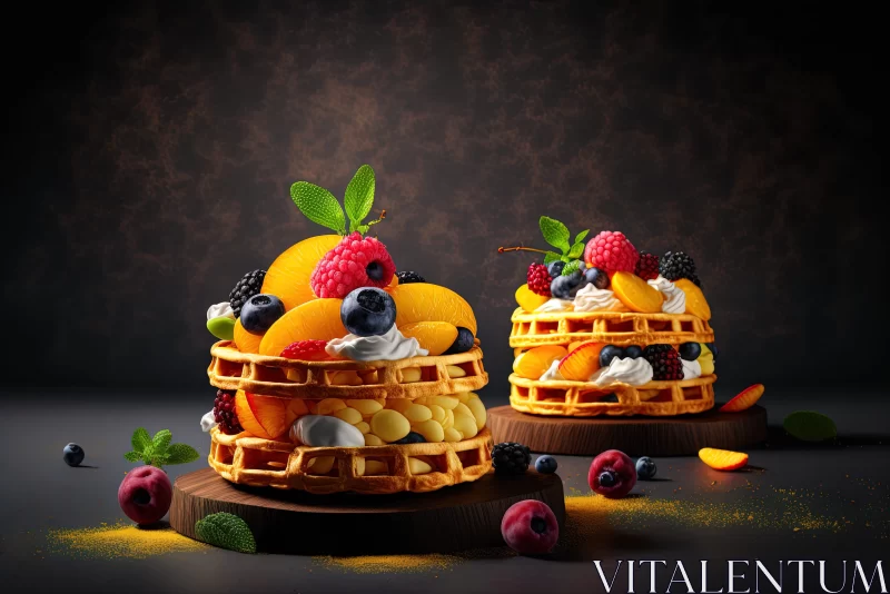 Exotic Fruit Waffles on Dark Background AI Image