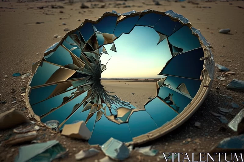 Broken Glass in Desert: An Abstract 3D Art Piece AI Image